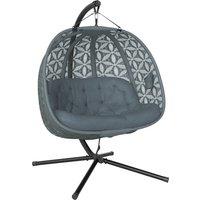 Outsunny Outdoor Double Hanging Chair with Cushion and Cup Holders, Charcoal Grey