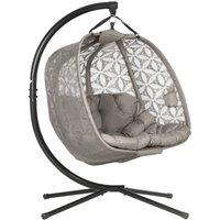 Outsunny Outdoor Double Hanging Chair, Swing Chair with Metal Stand, Thick Padded Cushion, Foldable Basket Cup Holders for Indoor Outdoor, Sand Brown