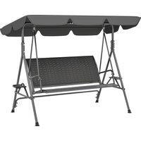 Outsunny 3 Seater Swing Chair, Garden Swing Seat Bench with Adjustable Canopy, Rattan Seat and Steel Frame for Patio, Yard, Grey