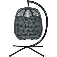 Outsunny Outdoor Swing Chair w/ Thick Padded Cushion, Patio Hanging Chair w/ Metal Stand, Foldable Basket, Cup Holder, Dark Grey
