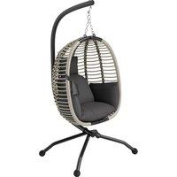 Outsunny Outdoor Swing Chair with Thick Padded Cushion, Patio Hanging Chair with Metal Stand and Foldable Basket for Indoor & Outdoor, Dark Grey