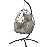 Outsunny Outdoor Swing Chair with Thick Padded Cushion, Patio Hanging Chair w/ Metal Stand, Foldable Basket, Cup Holder, Rope Structure