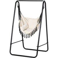 Outsunny Hammock Swing Chair with Stand, Cushioned Hammock Chair for Indoor & Outdoor Relaxation, Cream White Aosom UK