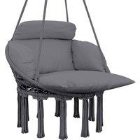 Outsunny Hanging Chair Outdoor Hammock Chair with Soft Cushion, Cotton Rope Boho Style Swing Chair, Hanging Garden Swing Seat for Indoor Outdoor, Dark Grey
