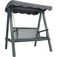 Outsunny 2 Seater Garden Swing Seat with Canopy, Wooden Swing Chair, Outdoor Hammock Bench for Balcony Patio Porch, Grey