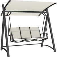 Outsunny 3 Seater Swing Chair, Garden Swing Bench with Adjustable Tilting Canopy, Breathable Mesh Seat 360 kg Capacity, White