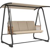 Outsunny 3 Seater Swing Chair with Adjustable Canopy, 360 kg Garden Swing Seat Outdoor Hammock Bench with Cushions, Sand Brown