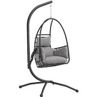 Outsunny Hanging Egg Chair, Indoor Outdoor Swinging Hammock Chair with Stand, Foldable Basket, Side Pocket, Dark Grey