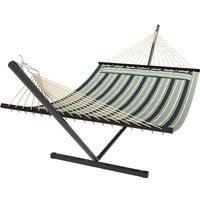 Outsunny Outdoor Hammock with Stand Detachable Pillow Striped Swing Steel Frame, for Garden, Patio, Green