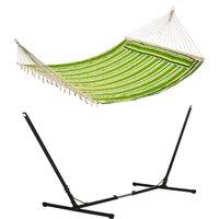 Outsunny Outdoor Garden Hammock with Stand, Double Cotton Hammock with Adjustable Steel Frame, Swing