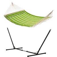 Outsunny Outdoor Garden Hammock with Stand, Double Cotton Hammock with Adjustable Steel Frame, Swing Hanging Bed with Pillow, for Garden Aosom UK