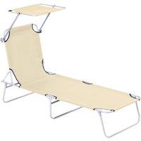 Outsunny Sun Lounger with Reclining Back, Folding Design & Sun Shade, Ideal for Garden & Beach, Beige Aosom UK