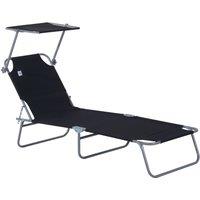 Outsunny Reclining Chair Sun Lounger Folding Lounger Seat with Sun Shade Awning Beach Garden Outdoor Patio Recliner Adjustable (Black)