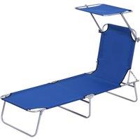 Outsunny Folding Recliner: Adjustable Sun Lounger with Sunshade, Beach & Garden Relaxation, Azure Blue Aosom UK