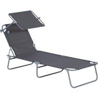 Outsunny Reclining Chair Sun Lounger Folding Lounger Seat with Sun Shade Awning Beach Garden Outdoor Patio Recliner Adjustable (Grey)