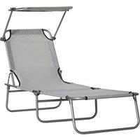Outsunny Folding Recliner Chair with Adjustable Back and Sun Shade, Perfect for Outdoor Patio & Garden, Light Grey Aosom UK