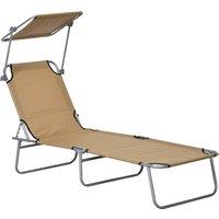 Outsunny Outdoor Foldable Sun Lounger, 4 Level Adjustable Backrest Reclining Sun Lounger Chair with Angle Adjust for Beach, Garden, Patio, Tan