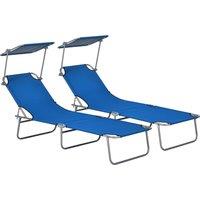 Outsunny Outdoor Foldable Sun Lounger Set of 2, 4 Level Adjustable Backrest Reclining Sun Lounger Chair w/ Angle Adjust Sun Shade for Beach Aosom UK