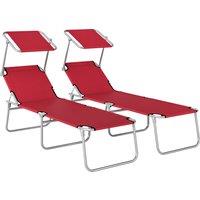 Outsunny Outdoor Foldable Sun Lounger Set of 2, 4 Level Adjustable Backrest Reclining Sun Lounger Chair with Angle