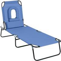 Outsunny Foldable Sun Lounger, Reclining Garden Chair with Pillow and Reading Hole, Adjustable, Blue