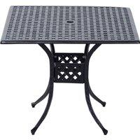 Outsunny Aluminium Square Garden Table with Parasol Hole, Grid Design Outdoor Dining Table for Patio, 90cm, Black Aosom UK