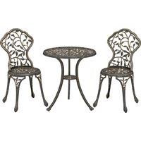 Outsunny 3 Pcs Aluminium Bistro Set Garden Furniture Dining Table Chairs Outdoor Seat Patio Seater Brown