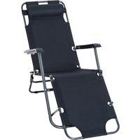 Outsunny Folding Reclining Sun Lounger, 2 in 1 Garden Chair with Adjustable Back & Pillow, Black