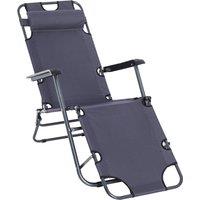 Outsunny 2 in 1 Sun Lounger Folding Reclining Chair Garden Outdoor Camping Adjustable Back with Pillow Grey Aosom UK