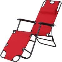 Outsunny 2 in 1 Sun Lounger Folding Reclining Chair Garden Outdoor Camping Adjustable Back with Pill