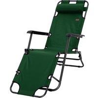 Outsunny 2 in 1 Sun Lounger Folding Reclining Chair Garden Outdoor Camping Adjustable Back with Pillow, Green