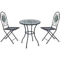Outsunny 3pc Bistro Set Metal Dining Set Mosaic Garden Table 2 Seater Folding Chairs Patio Furniture