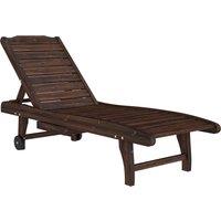Outsunny Outdoor Wooden Sun Lounger with Built-In Table, Carbonised Finish