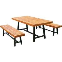 Outsunny Garden 3 Pieces Acacia Wood Picnic Table and 2 Benches Set Dining Trestle Beer Table Patio Outdoor Indoor Furniture