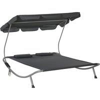 Outsunny Patio Double Hammock Sun Lounger Bed w/ Canopy Shelter, Wheels & 2 Pillows, Grey