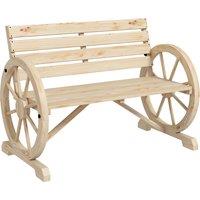 Outsunny Wagon Wheel Chair Bench Armrest Rustic Loveseat Wood Outdoor Garden, Natural