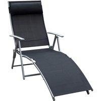Outsunny Texteline Lounger: Foldable Recliner Chair with 5 Levels, for Garden & Patio, Black Aosom UK