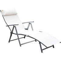 Outsunny Folding Sun Lounger, Steel Frame, Recliner Chaise, Headrest, 7 Position Adjustable, Cream White Aosom UK