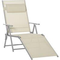 Outsunny Outdoor Folding Chaise Lounge Chair Recliner w/ Portable Design & 7 Adjustable Backrest Positions, Steel Fabric Sun Lounger, Beige Aosom UK