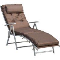 Outsunny Garden Sun Lounger, Foldable Reclining Chair with Pillow and Adjustable Back, Texteline Fabric, Brown Aosom UK