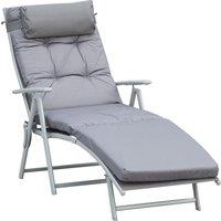 Outsunny Outdoor Patio Sun Lounger Garden Texteline Foldable Reclining Chair Pillow Adjustable Recliner with Cushion - Grey Aosom UK