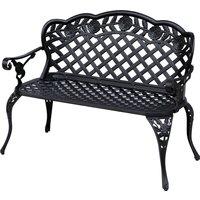 Outsunny Cast Aluminium Garden Bench Outdoor Patio 2 Seater High Back Chair Armrest Antique Style Black