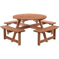 Outsunny 8 Seater Round Wooden Pub Bench Picnic Table Furniture Set for Outdoor Garden or Patio