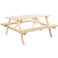 Outsunny 4-Seater Wooden Picnic Table, Outdoor Garden Bench with Parasol Cutout, 150cm, Durable Aosom UK