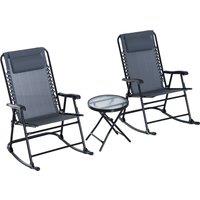 Outsunny 3 Piece Outdoor Rocking Set with 2 Folding Chairs and 1 Tempered Glass Table, Patio Bistro 