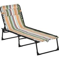 Outsunny Folding Sun Lounger, Multicoloured Beach Chaise Chair, Garden Reclining Cot, 4 Position Adjustable, Camping Hiking Recliner Aosom UK
