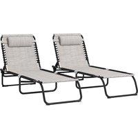 Outsunny 2 Piece Folding Sun Lounger Set, Beach Chaise Chair, 4 Position Adjustable, Garden Cot Camping Recliner, Cream White Aosom UK