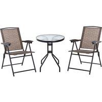 Outsunny 3 Piece Patio Furniture Garden Bistro Set Outdoor 2 Folding Chairs 1 Tempered Glass Table Adjustable Backrest Metal - Brown Aosom UK