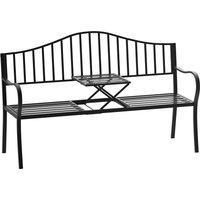 Outsunny Outdoor Metal Frame Bench Patio Park Garden Seating Chair with Foldable Middle Table Aosom UK