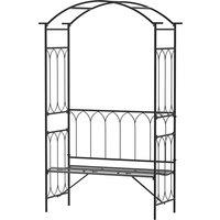 Outsunny Garden Metal Arch Bench Outdoor 2-Seater Chair, Patio Rose Trellis Arbour Pergola for Climbing Plant Vintage Classic Black 115x50x203H cm