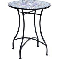 Outsunny Outdoor Mosaic Round Garden Table, Patio Bistro Coffee Side Table with 60cm Ceramic Top, Blue and White Aosom UK